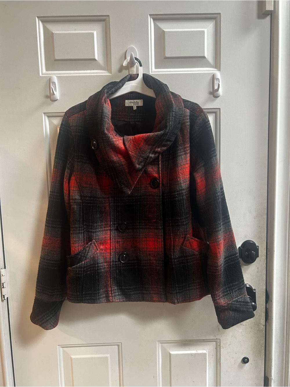 Y2K Charlotte Russe women’s  Plaid Wool-Blend Peacoat Jacket - Red and Black Lrg
